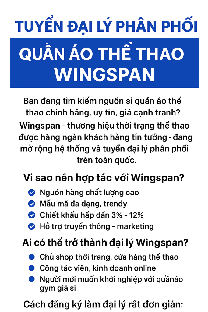 Tuyển Đại Lý Phân Phối Quần Áo Thể Thao Wingspan Chính Hãng